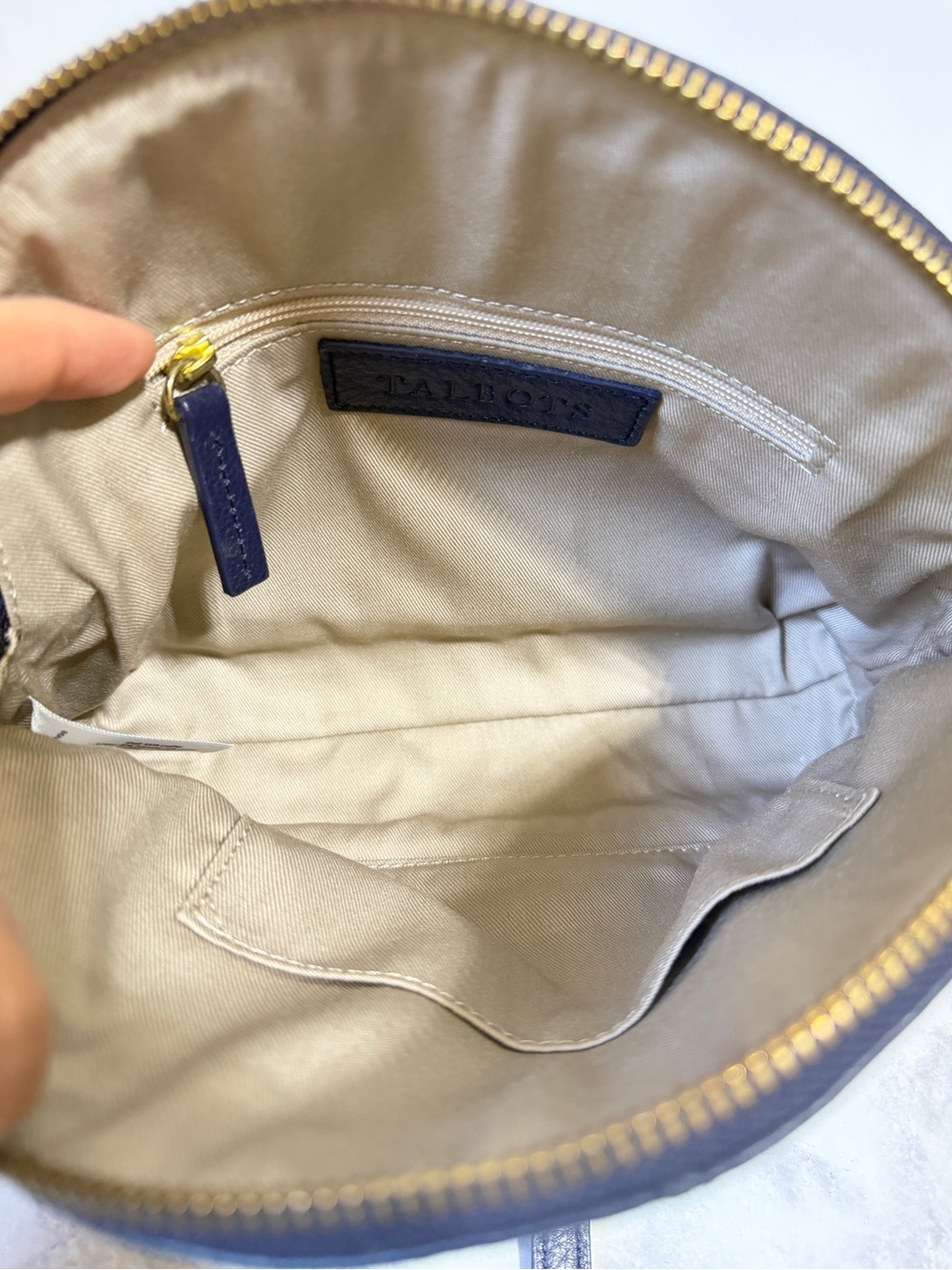 Talbots Navy Leather Crossbody Purse Pebbled Leather Woven Trim Shoulder Bag - Picture 4 of 6